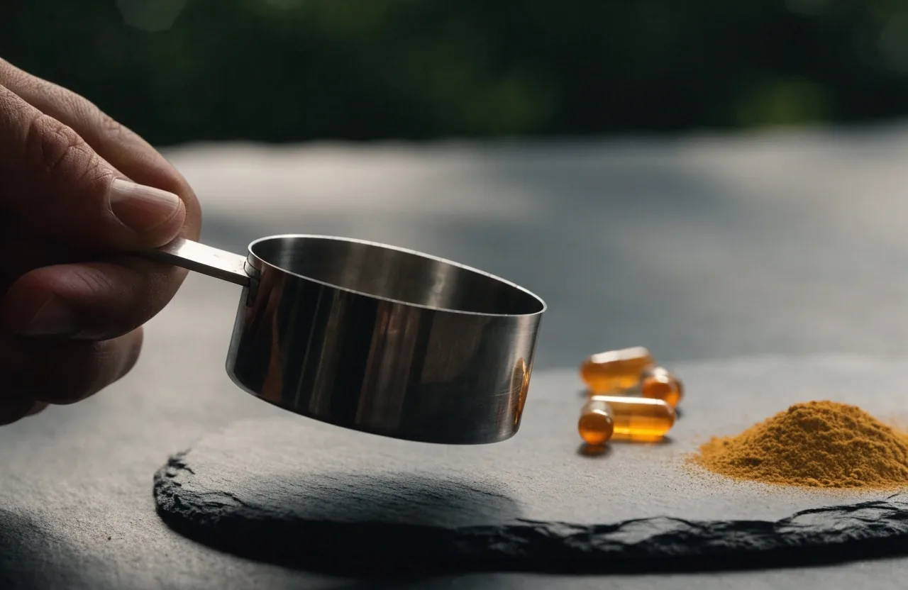 Three amber capsules lined up on a dark surface under cold directional light